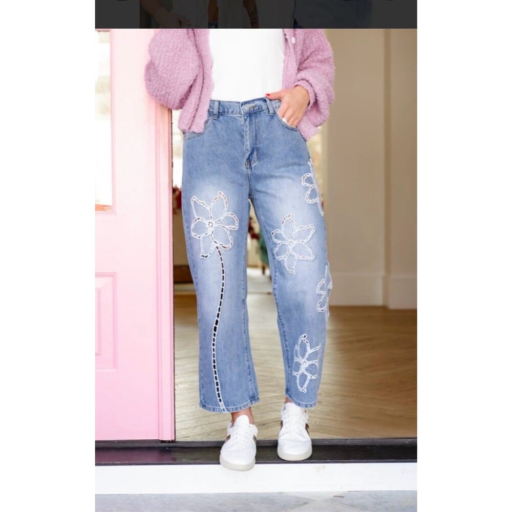 Oli & Hali Jeans OH! Jeans Embroidered floral cotton jeans womens small 2- 4 new - Picture 7 of 11